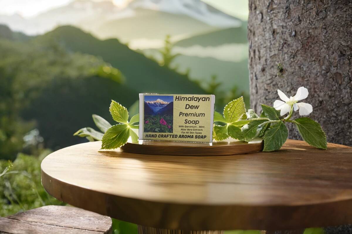 Himalayan Dew Premium Summer Soap with Geranium, Mint, and Aloe Vera Extracts for glowing skin.