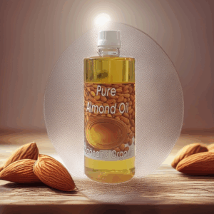"Pure cold-pressed sweet almond oil for glowing skin and hair"